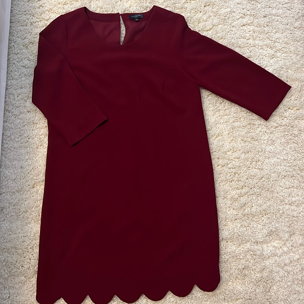 Classic long sleeve maroon shift dress from The Limited. M petite.